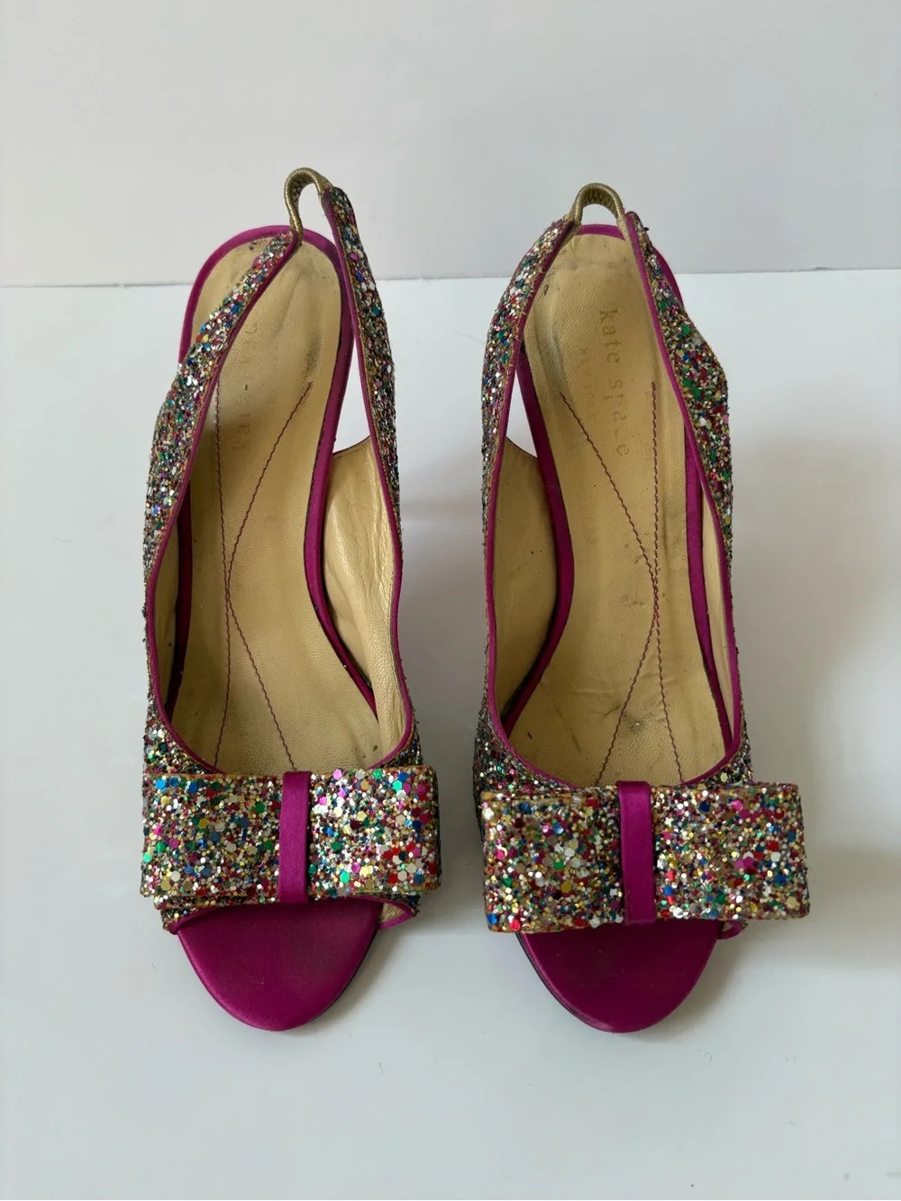 Kate Spade Glitter/Sparkle Hot Pink Slingback Satin Heels 6.5 Party Statement